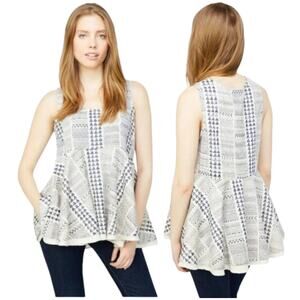 RD & Koko Navy Ivory Aztec Print Peplum Tank Cotton Sleeveless Tunic Size M